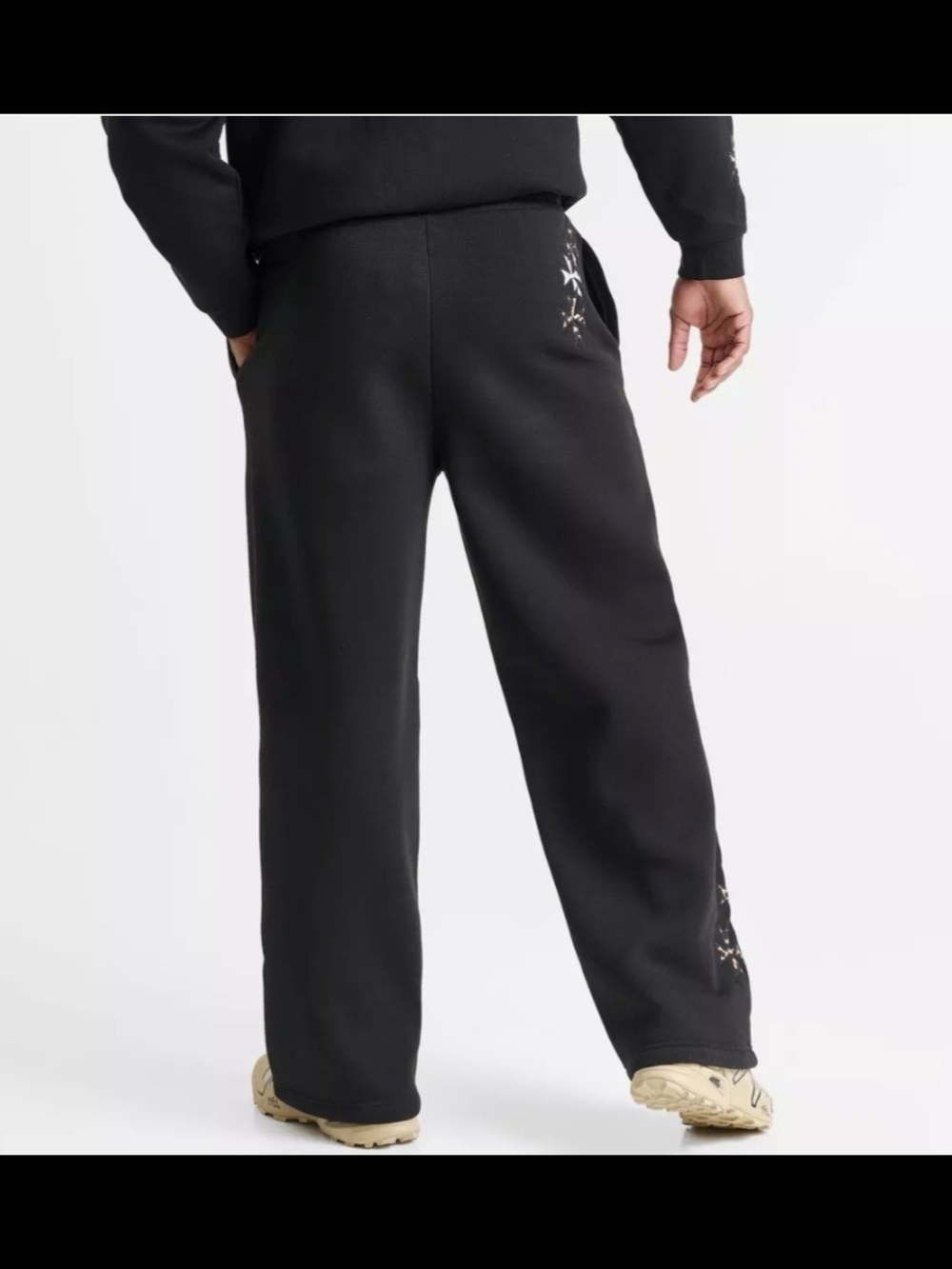 Black Wide-Leg Sweatpants with White Drawstring - Picture 2 of 6